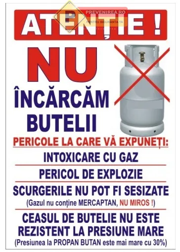 Indicator Atenție Nu încărcăm butelii - Instrucțiuni clare