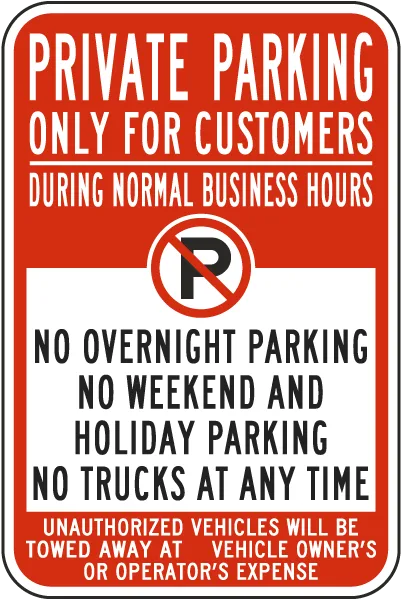 Private Parking Only For Customers Sign