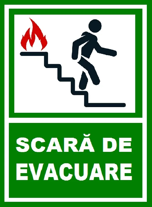 Placuta pentru scara de evacuare iesire pe scari in dreapta jos
