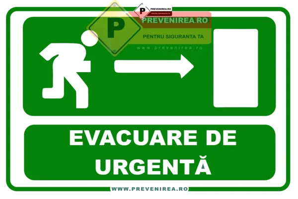 Semn Evacuare de Urgență Spre Dreapta - Indicator Profesional pentru Clădiri