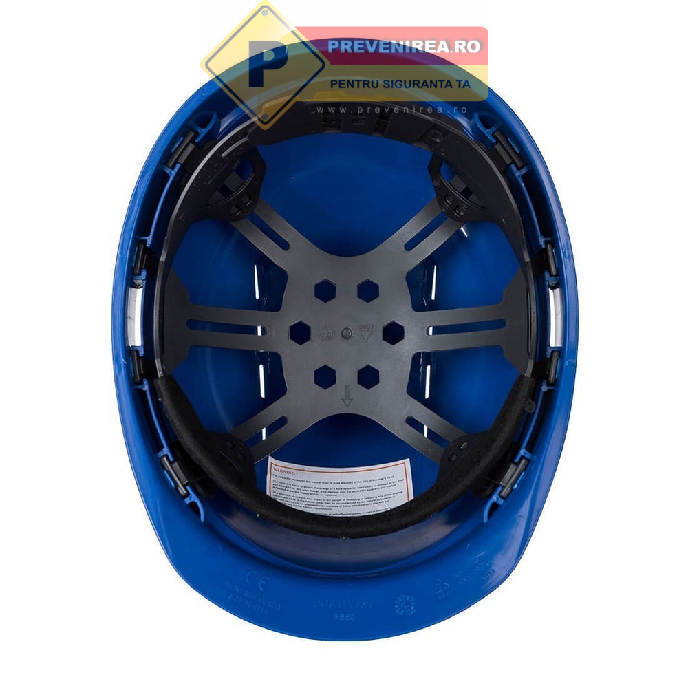 Cască albastră de protecție cu aerisire - siguranță și respirabilitate garantate
