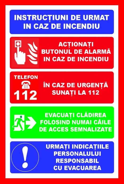 Placuta cu instructiuni de urmat in caz de incendiu