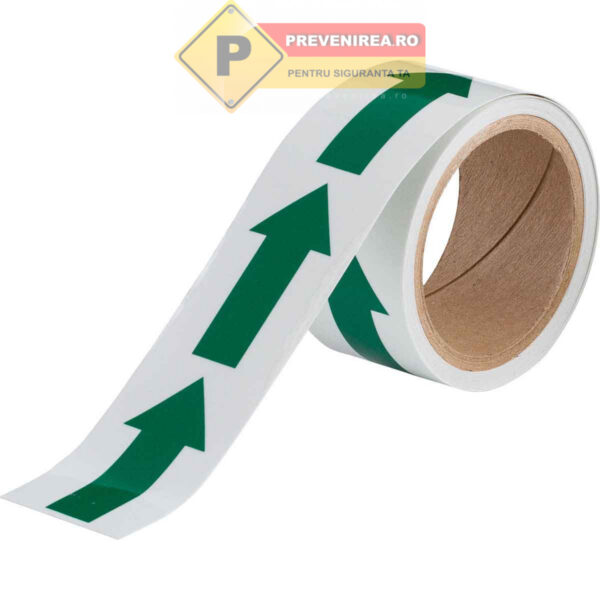 Banda Industrială de Orientare Albă cu Săgeată Verde - Aplicare Ușoară și Durabilă