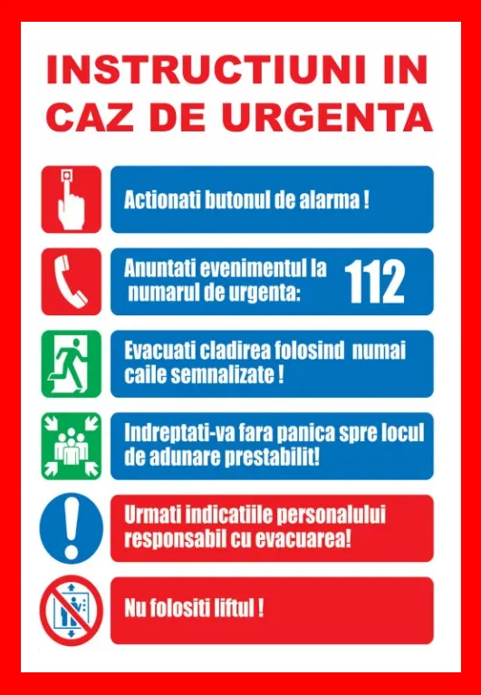 Placuta cu instructiuni in caz de urgenta