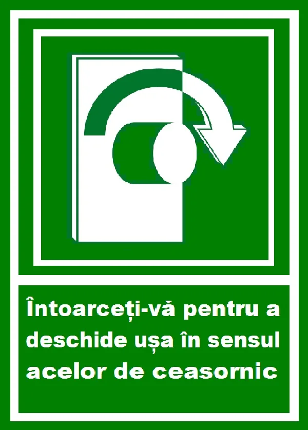 Placuta intoarceti-va pentru a deschide usa în sensul acelor de ceasornic spre dreapta