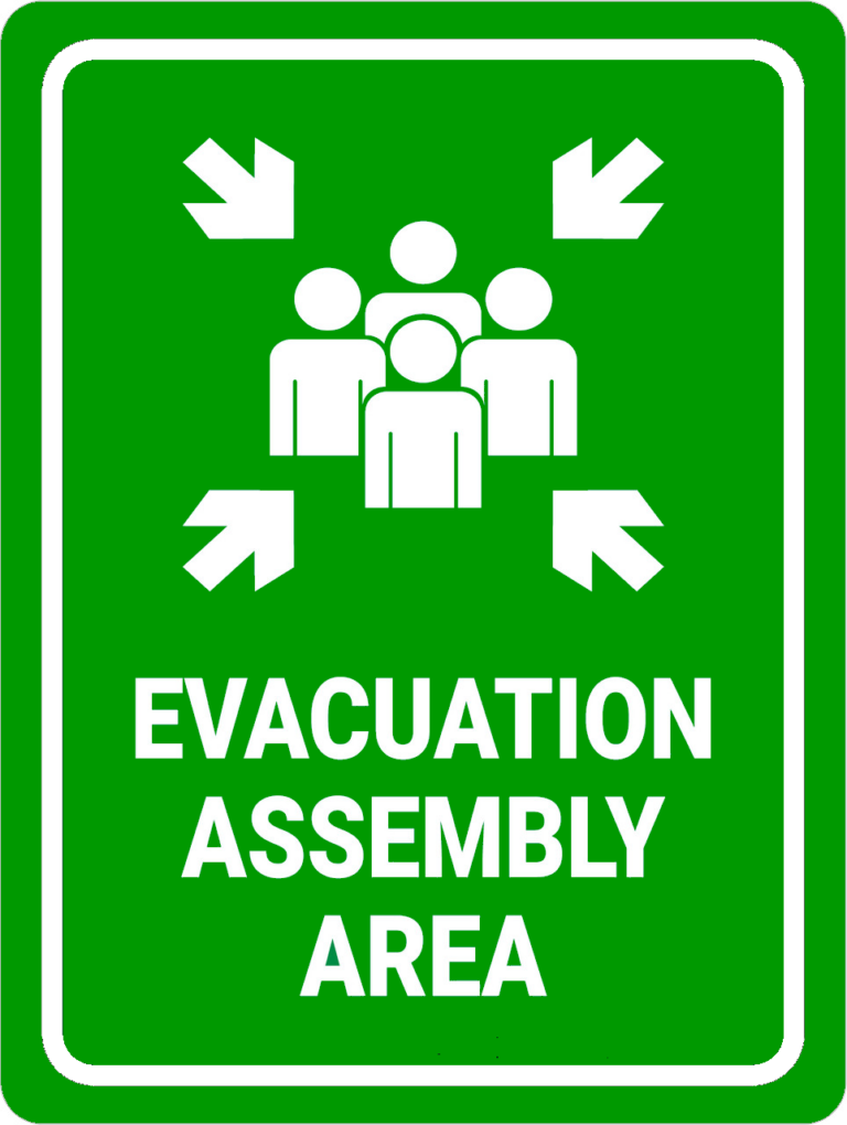 Sign evacuation assembly area