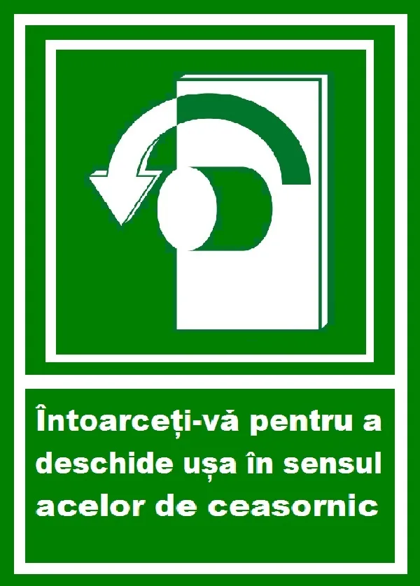 Placuta intoarceti-va pentru a deschide usa în sensul acelor de ceasornic spre stanga