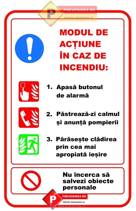 Semn cu modul in caz de incendiu