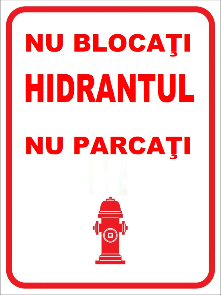 Placuta interzis parcarea in fata hidrantului nu blocati hidranti