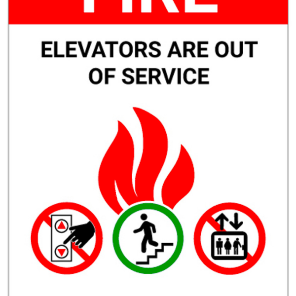 Sign in case of fire elevators are out of service use exit
