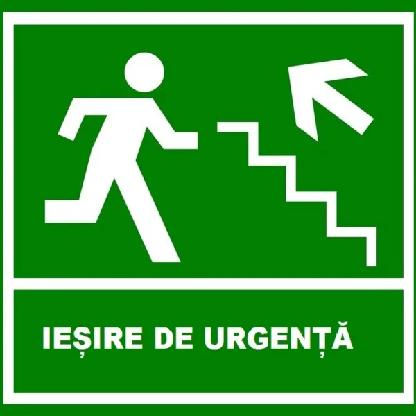 Placuta de iesire de urgenta  scari cu sageata in dreapta sus