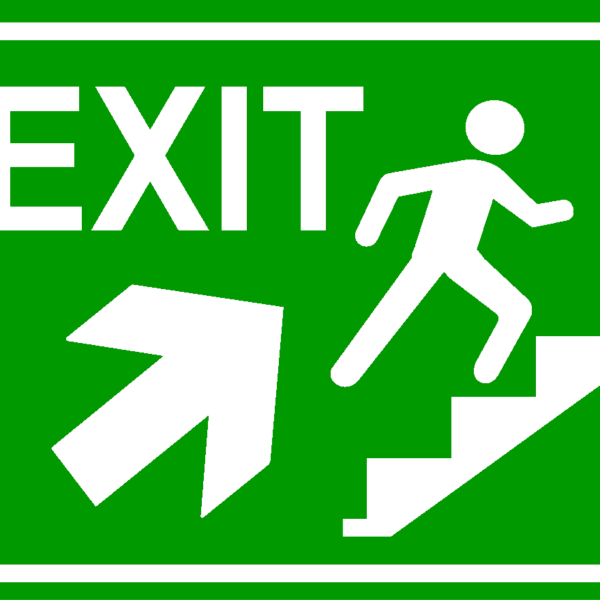 Semn pentru exit pe scari dreapta sus