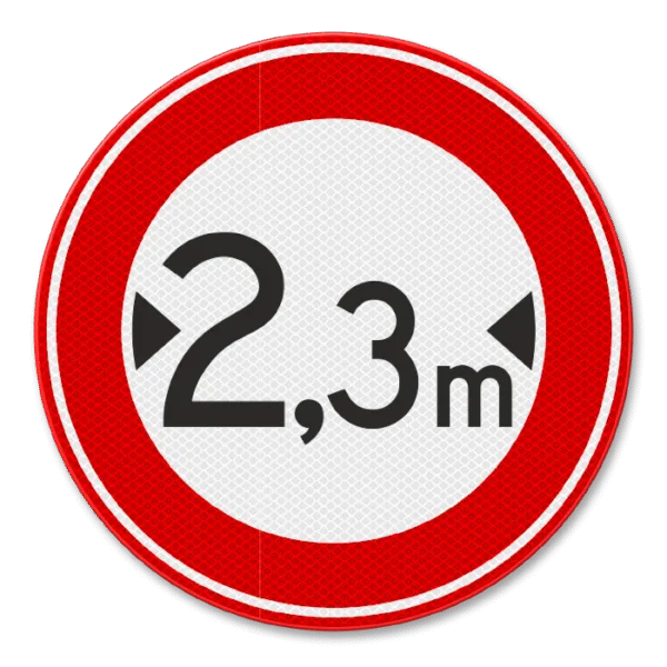 Placuta de circulatie accesul interzis vehiculelor cu lățimea mai mare de 2.3 metri