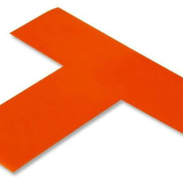 Stiker cu adeziv portocaliu de marcarea podelei în formă de „T” - special pentru colțurile paleților și zonele de manipulare a mărfii