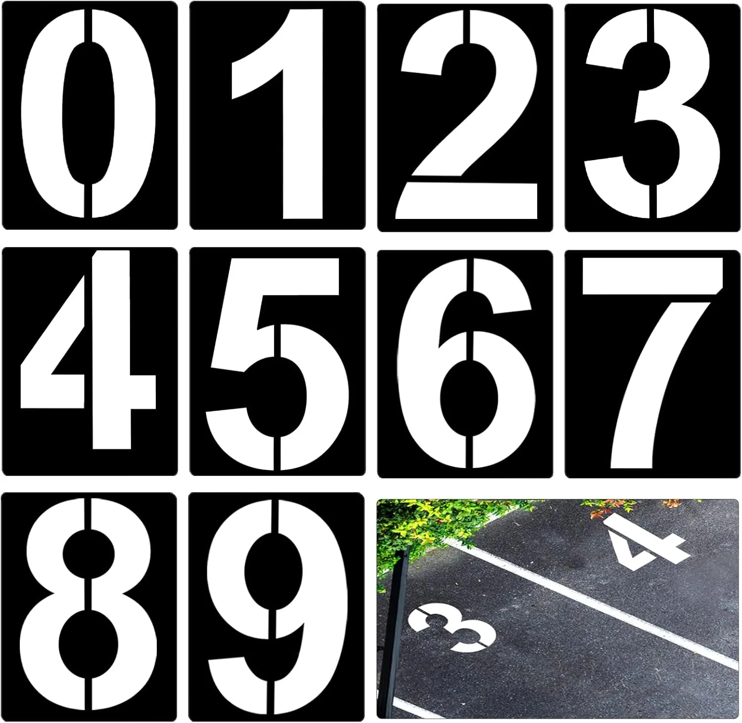 Șabloane pentru marcare parcare 0-9 | Set complet pentru numerotare locuri de parcare