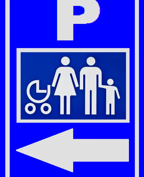 Placuta de parcare mama si copil cu sageata in stanga
