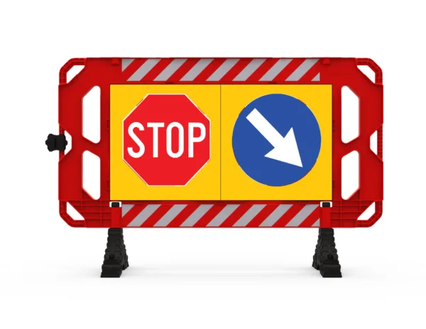 Gard cu Panou Personalizat STOP și Ocolire Dreapta/Stânga - Semnalizare Sigură pentru Trafic