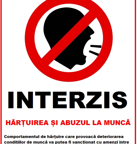 Placuta interzis hărțuirea si abuzul la munca