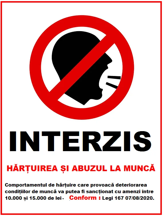 Placuta interzis hărțuirea si abuzul la munca