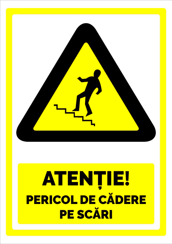 Indicator Atenție Pericol de Cădere pe Scări - Semnalizare de Siguranță și Avertizare