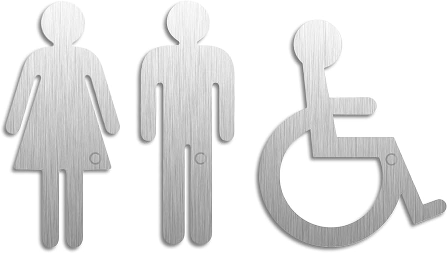 Toilet Signs Woman Man Wheelchair Set of 3 Signs