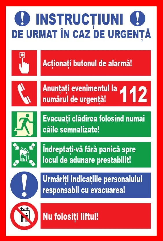 Placuta pentru informatii de urmat in caz de urgenta