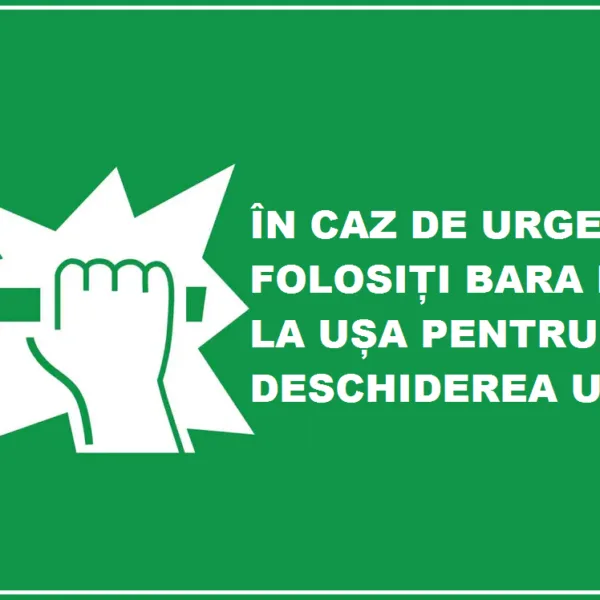 Placuta in caz de incendiu folositi bara de la usa antifoc pentru deschire