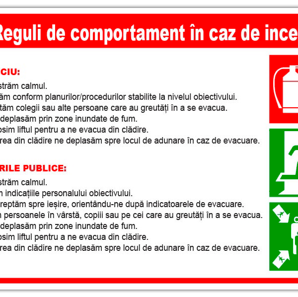 Semn cu reguli de comportare in caz de incendiu