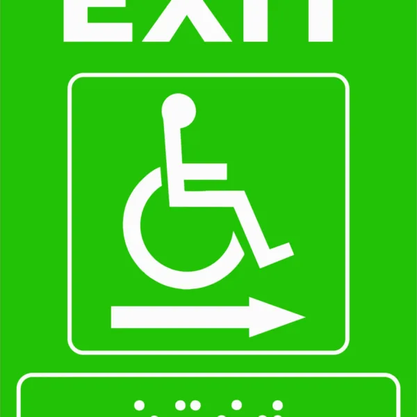Plăcuță IEȘIRE  pentru persoane cu dizabilități și nevăzători - Semnalizare tactilă și vizuală completă