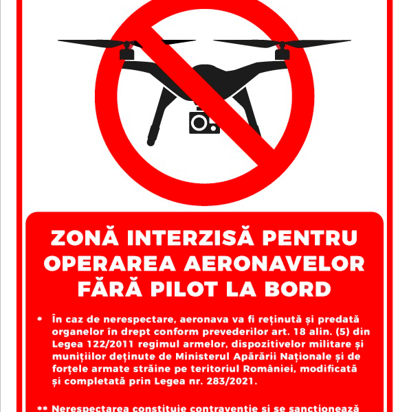 Semn obiectiv militar zone interzise pentru operarea aeronavelor fara pilot la bord