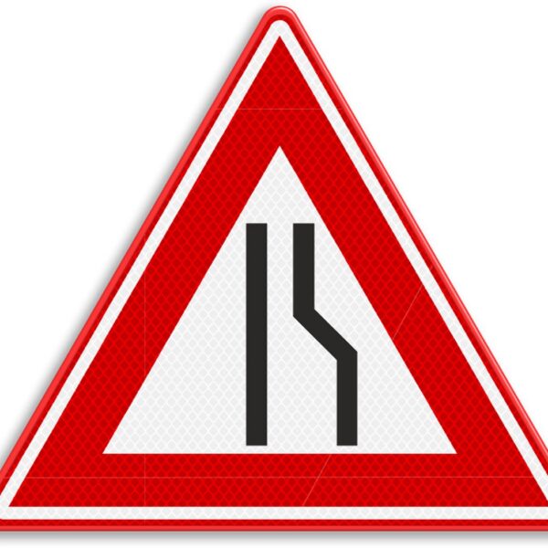 Indicator circulație Drum îngustat pe partea dreaptă” - Semn rutier reflectorizant