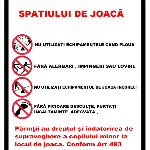 Placuta cu regulamentul la locul de joaca