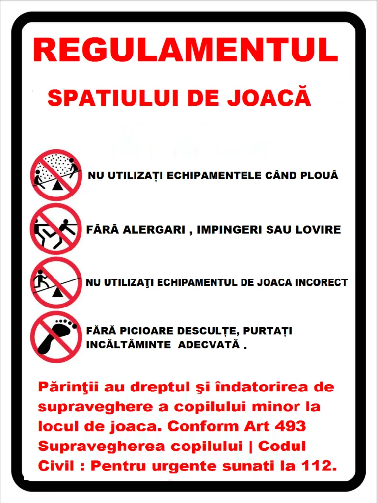 Placuta cu regulamentul la locul de joaca