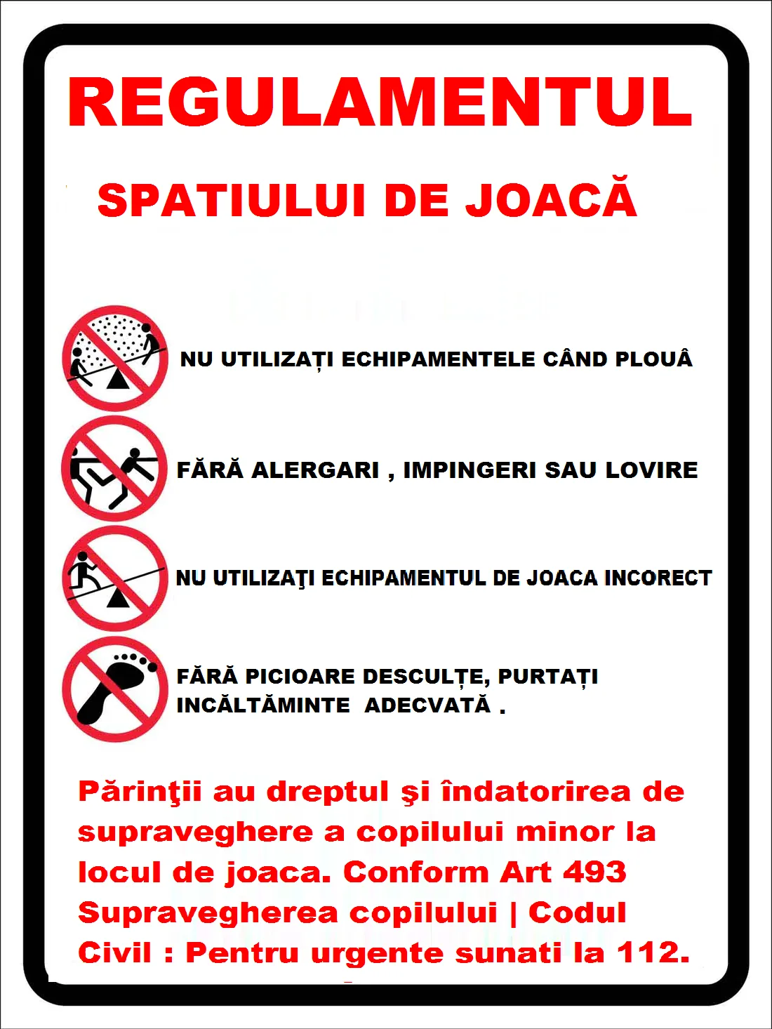 Placuta cu regulamentul la locul de joaca