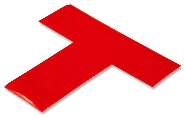 Stickere adezive roșii în formă de „T” - pentru zone de încărcare, depozitare și delimitarea paleților de marfă