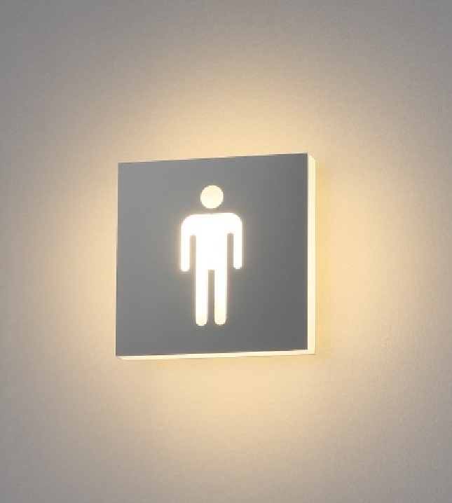 Semn de toaletă cu LED pătrat pentru barbati