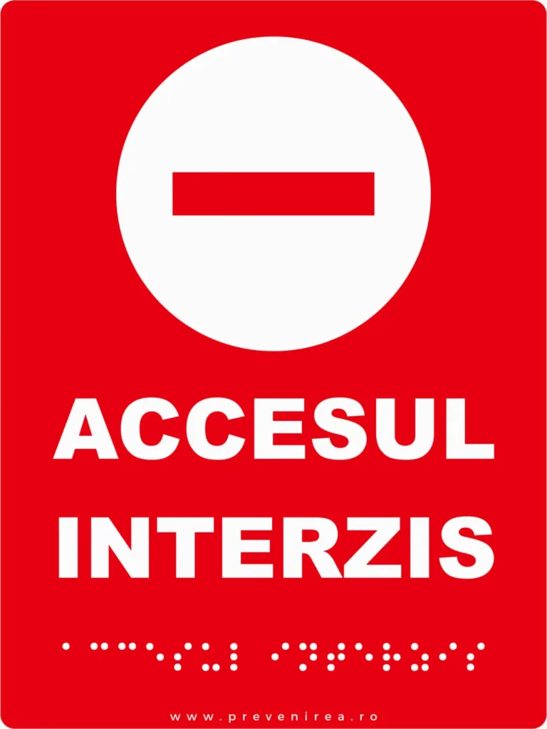 Plăcuță tactilă „Accesul interzis” pentru nevăzători - semnalizare Braille și simboluri tactile