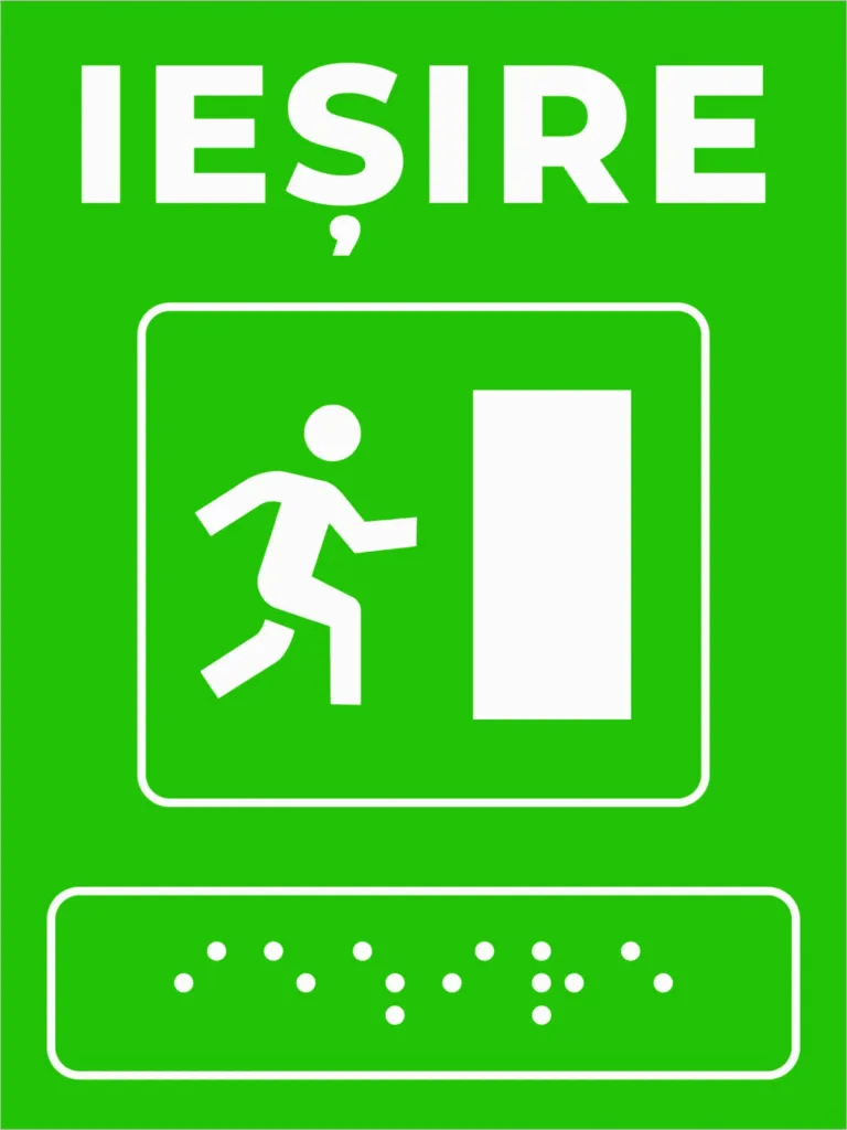 Plăcuță IEȘIRE pentru nevăzători - Siguranță, Braille și accesibilitate