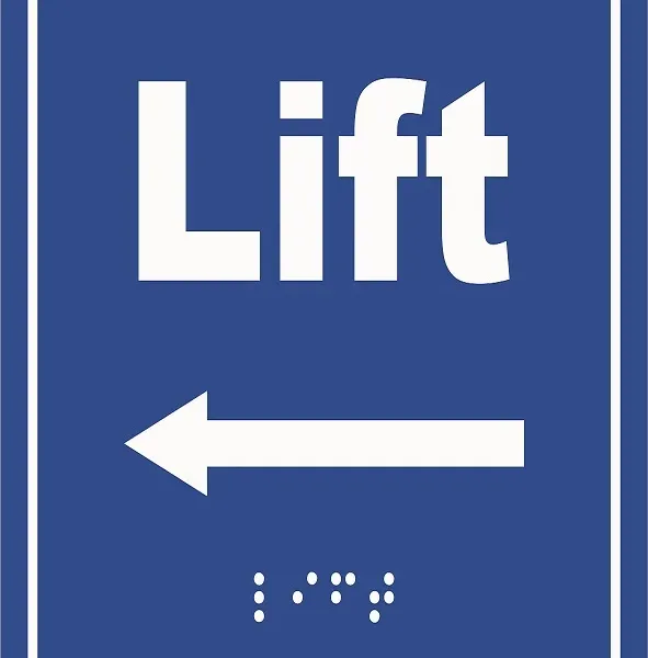 Plăcuțe Braille - Lift cu săgeată în stânga pentru persoane nevăzătoare