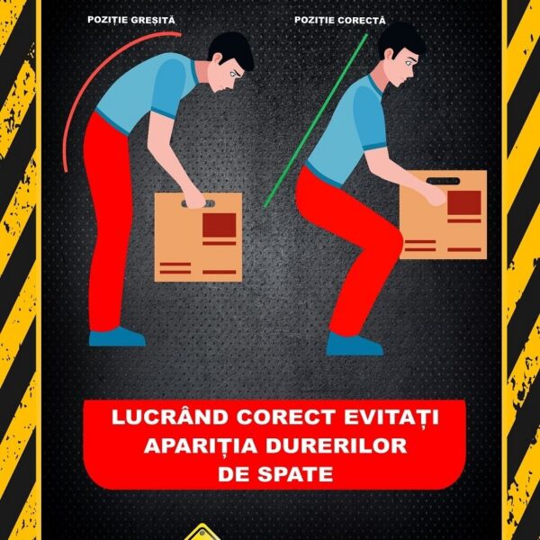 Afiș Siguranță Încărcare și Descărcare Manuală - Reguli pentru Protecția Angajaților