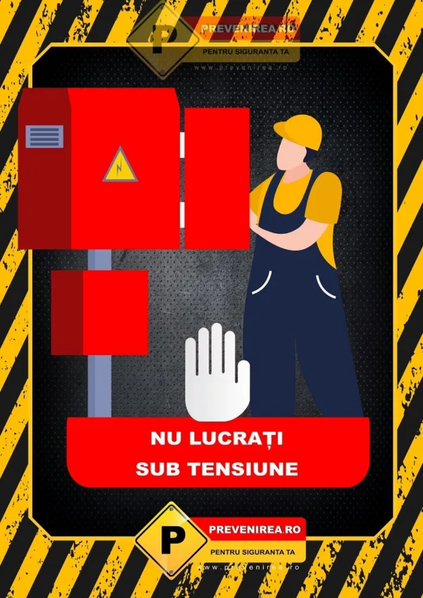 Afiș Siguranță Electrică - Opriți Curentul înainte de Intervenție