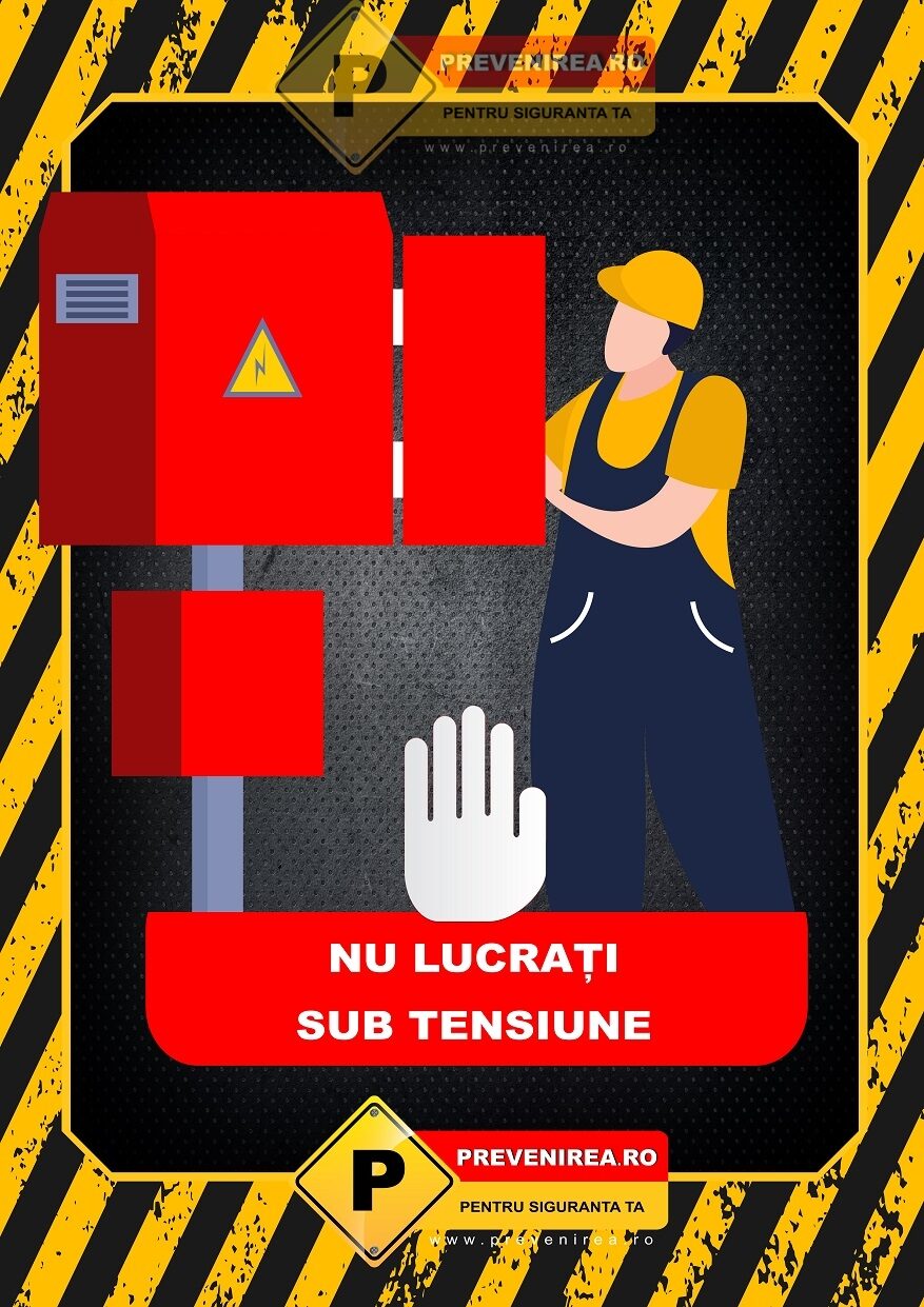 Afiș Siguranță Electrică - Opriți Curentul înainte de Intervenție