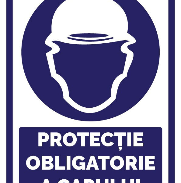 Indicator Protecție Cap Obligatorie - Semn Vizibil de Avertizare SSM pentru Siguranța Lucrătorilor